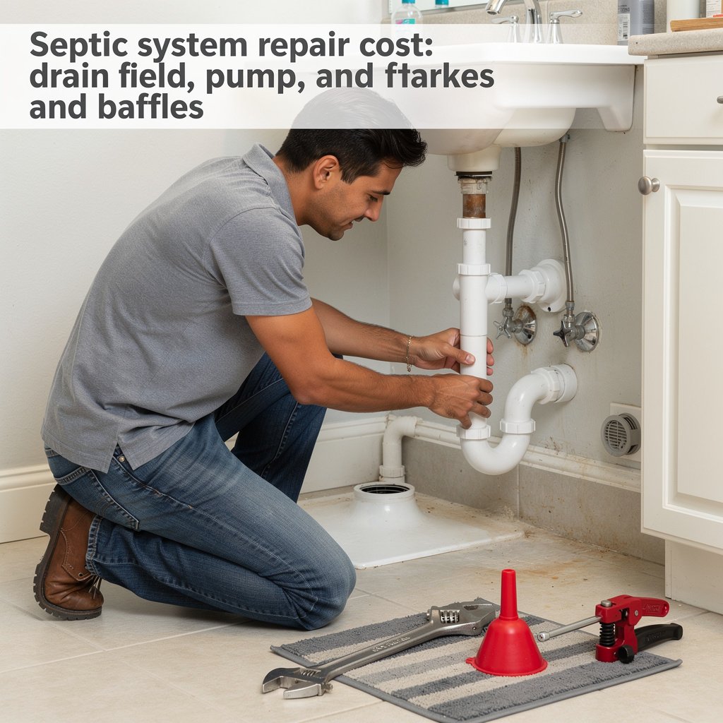 Septic system repair cost: drain field, pump, tank, and baffles