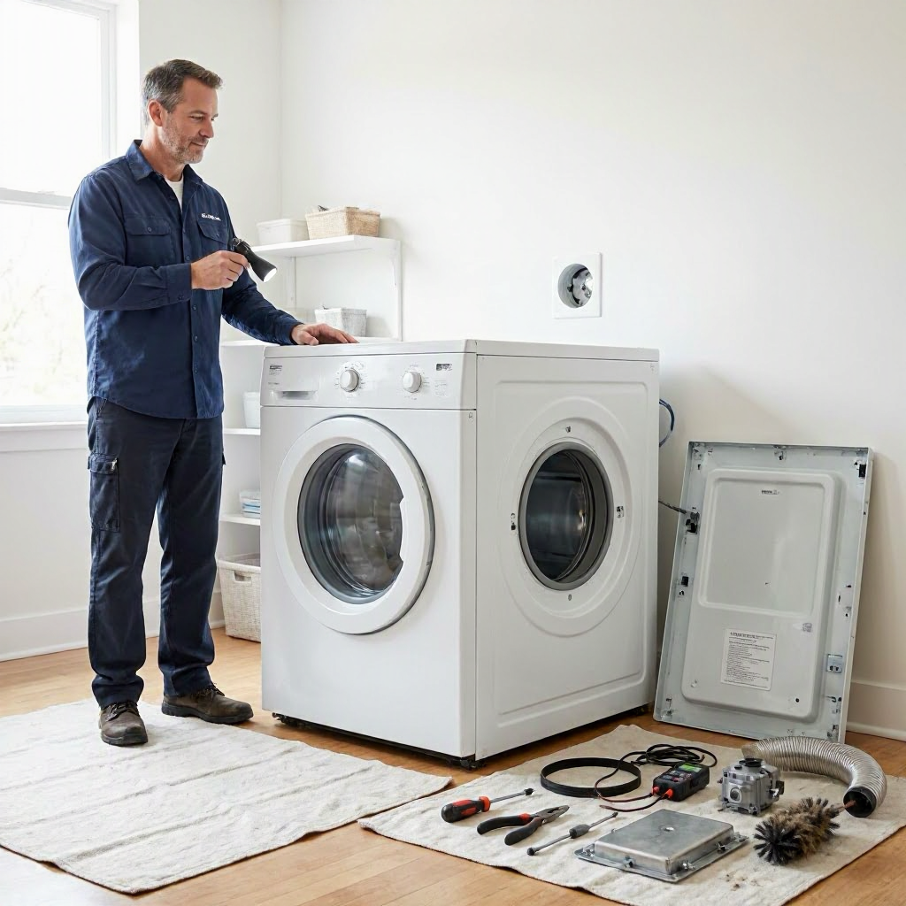 Dryer repair cost: heating element, belt, motor, and vent blockage